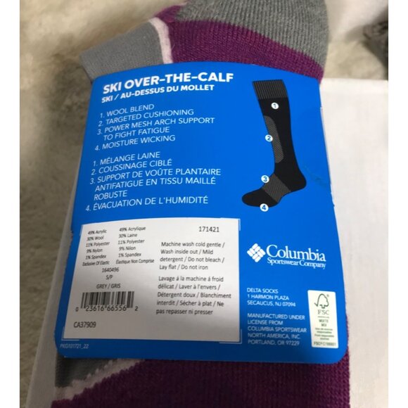Columbia Ski Socks Womens Over The Calf 2 PAIRS Wool Blend Small Moisture Wickin - Picture 9 of 9